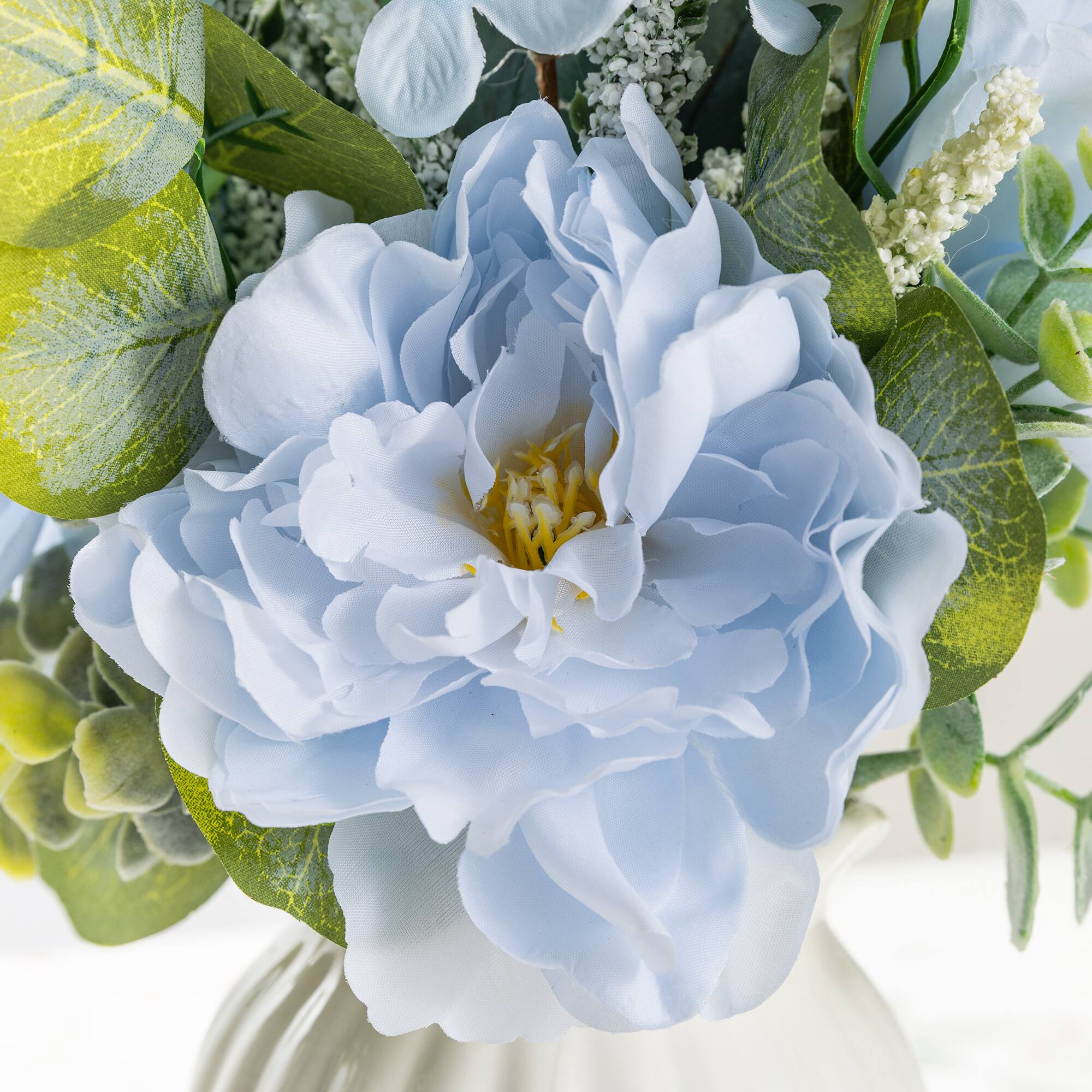 Glitzhome® 18" Blue Peony & Hydrangea with Ceramic Vase Centerpiece